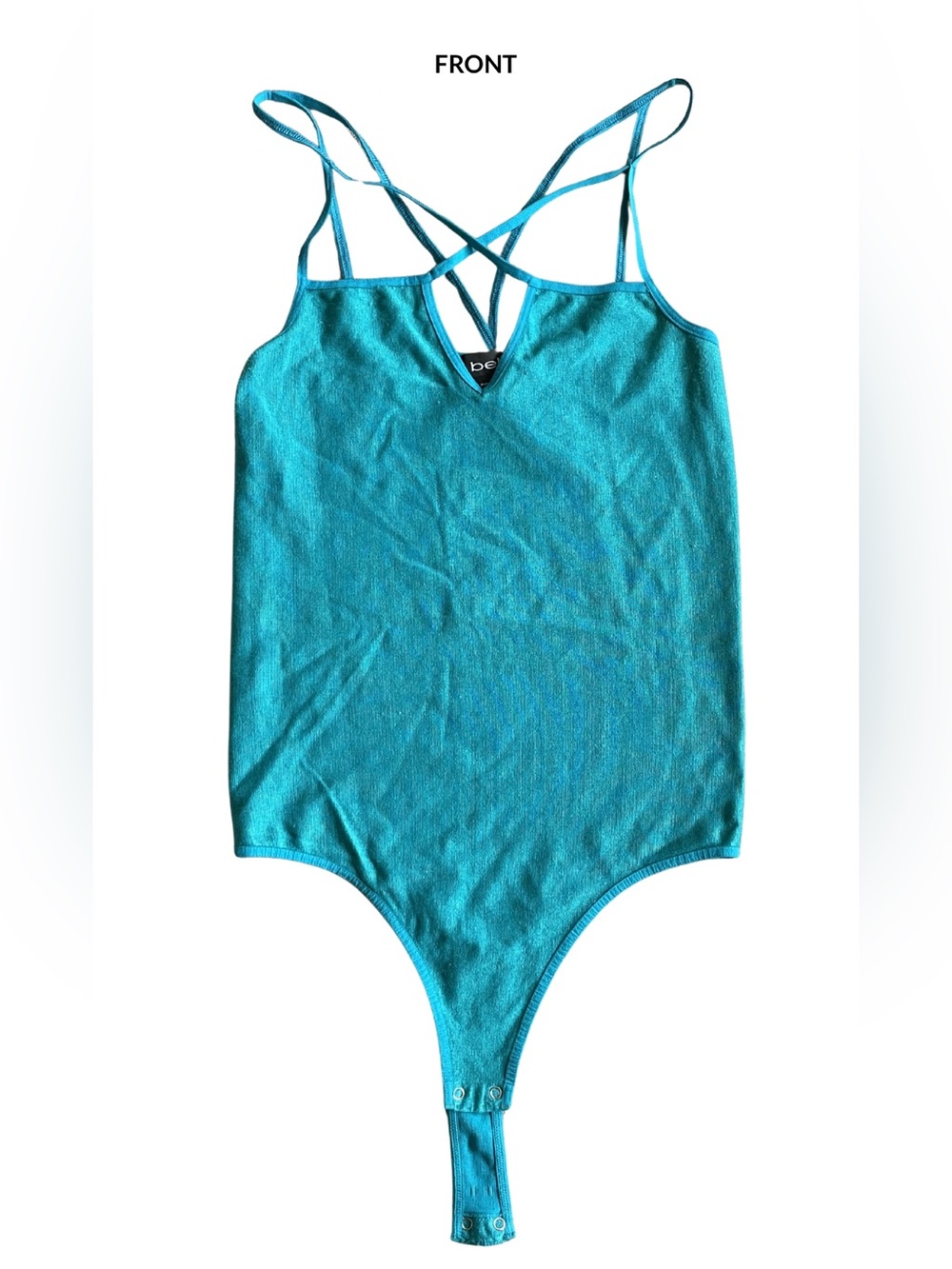 VINTAGE*RARE*Y2K Bebe Teal Turquoise Shimmer/Glitter Crisscross Straps Bodysuit